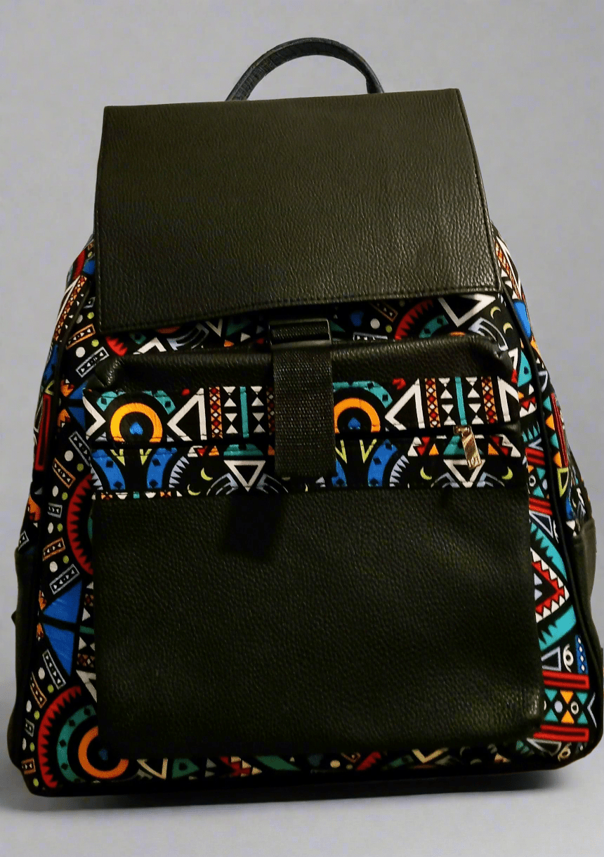 African Print Leather Backpack