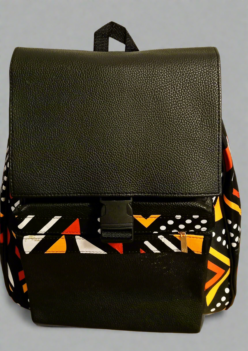 African Print Leather Backpack