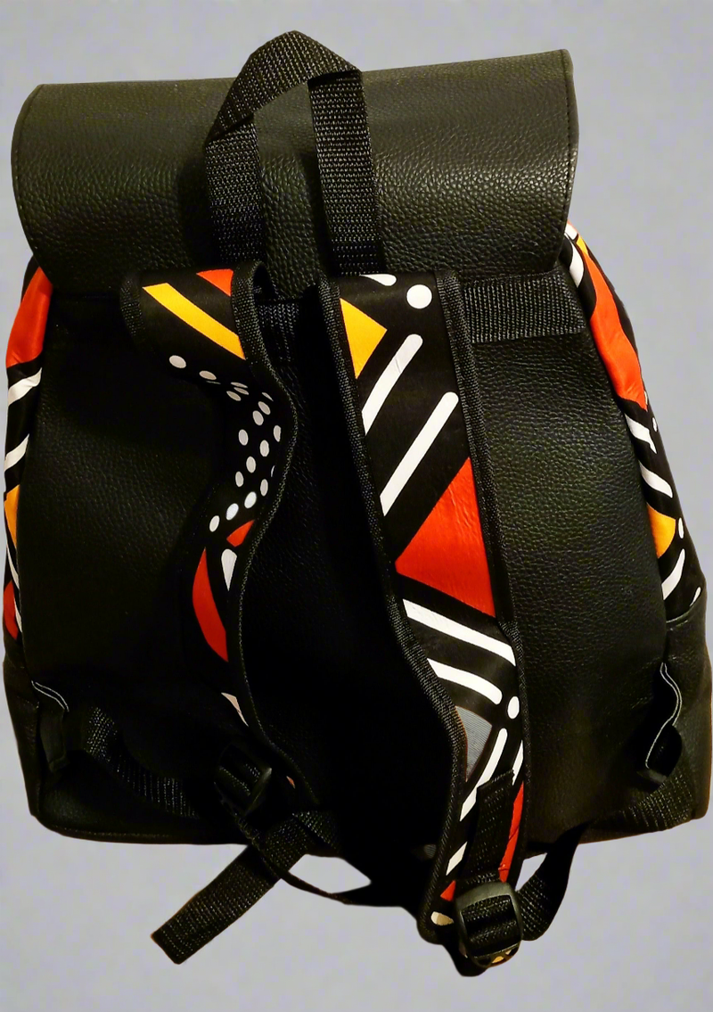African Print Leather Backpack
