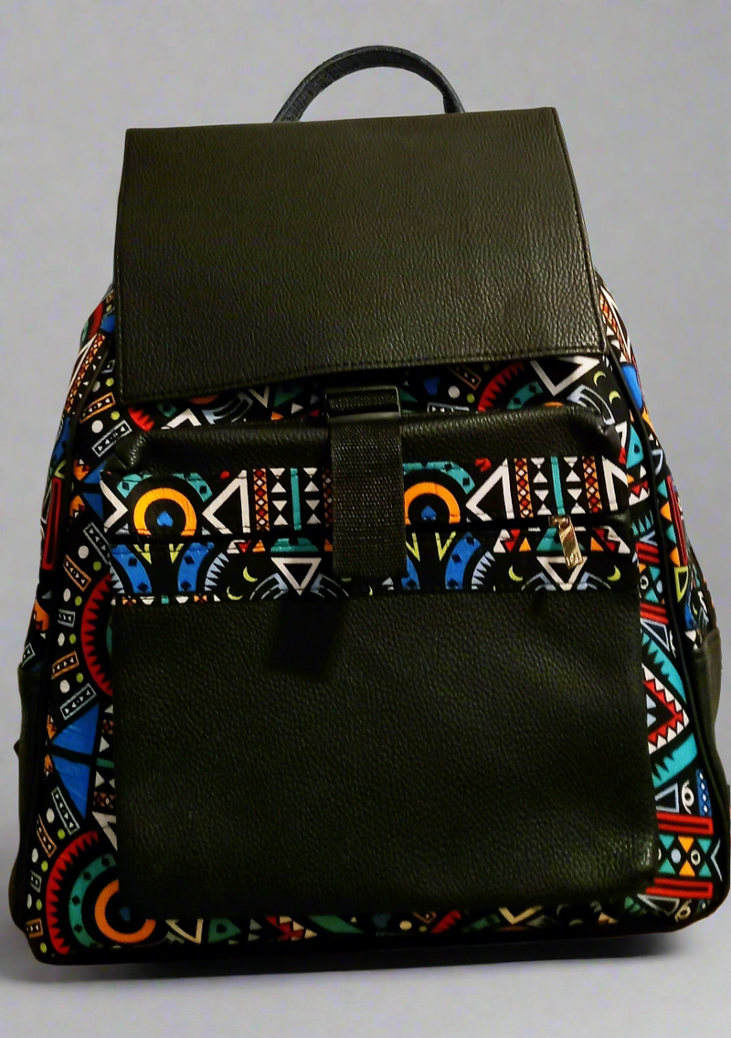 African Print Leather Backpack