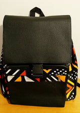 African Print Leather Backpack