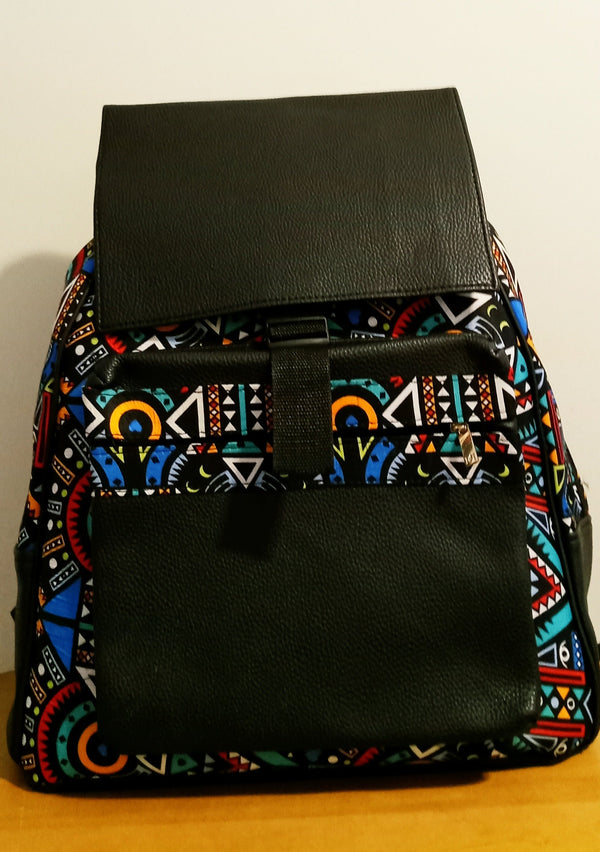 African Print Leather Backpack